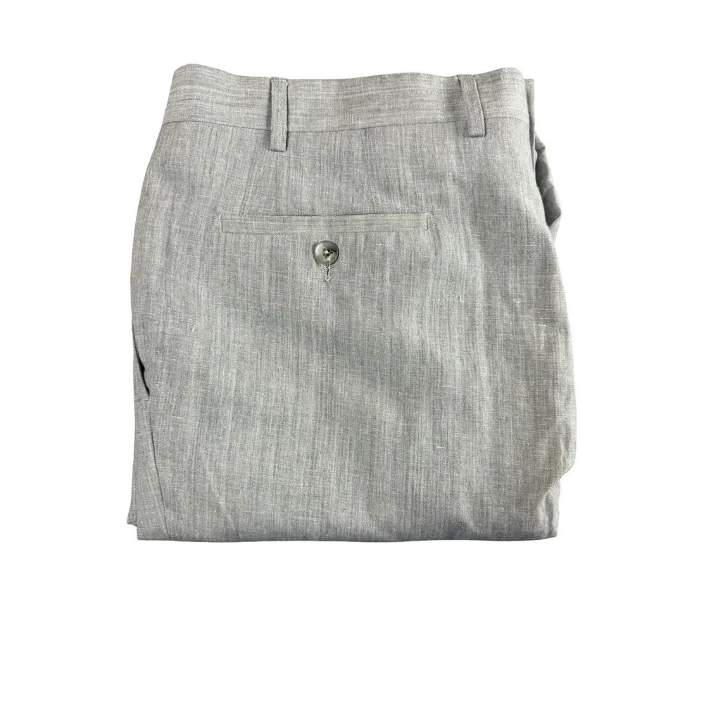 PETER MILLAR Dress Pants Mens 36x30 Gray Wool Linen Flat Front Made Italy